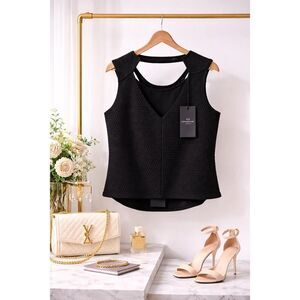 A.B.S. Collection Black Textured Stretch Top 1X NWT Structured Chic Minimalist